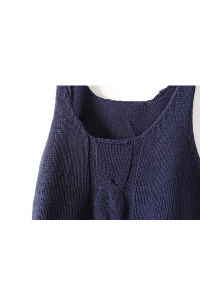 Plain Scoop Neck Sleeveless Cable Knitting Camis