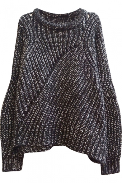 Roll Neck Asymmetric Hem Plain Cutout Detail Batwing Sleeve Sweater