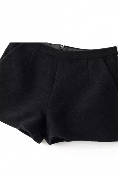 Black Basic Wool Shorts - Beautifulhalo.com
