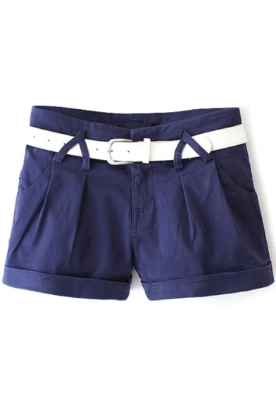 Blue Cotton Shorts with Belt