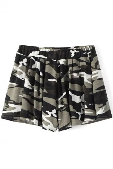 Gray Camouflage Print Loose Shorts