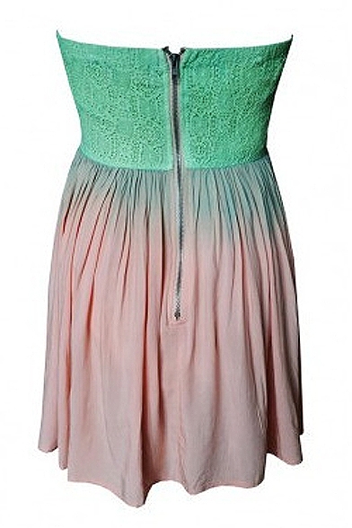 Turquoise Strapless Sweetheart Neck Chiffon Ombre Dress