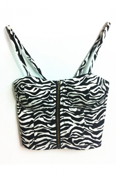 Zebra Print Zipper Front Crop Bralets