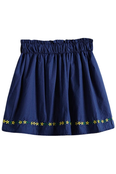 Embroidered Hem Elastic Waist Mini Skirt