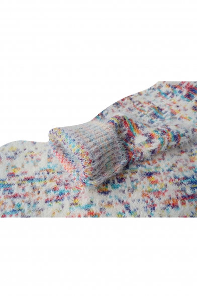 Rainbow Style Colorful Thread Long Sleeve Sweater with Round Neck