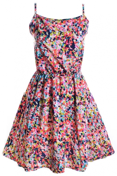 Colorful Print Cami Short Dress - Beautifulhalo.com