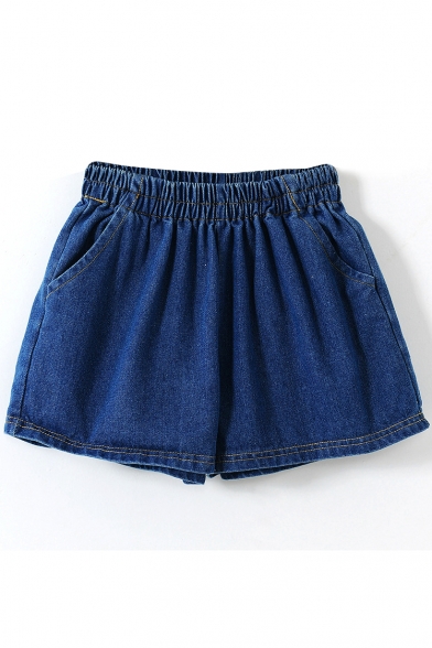 Dark Blue Loose Denim Shorts