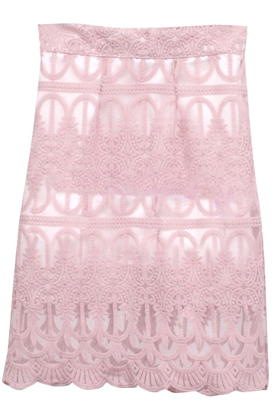 Pink Lace Crochet High Waist Short Skirt
