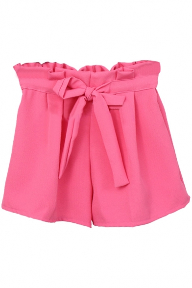 Pink Sweet Bow Tie High Waist Wide Leg Shorts