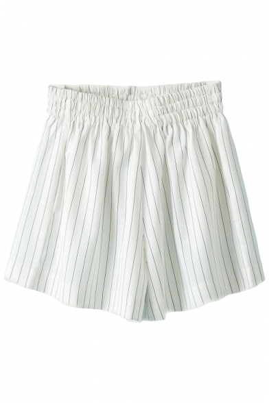 White Elastic Waist Wide Leg Stripe Print Shorts