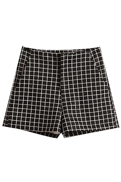 Black Checker High Waist Loose Shorts
