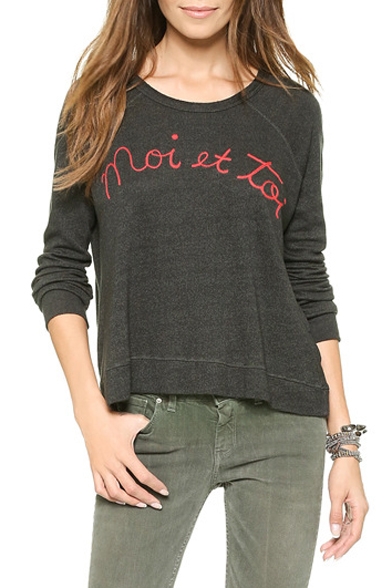 Black Long Sleeve Moi Et Toi Embroidered Sweatshirt