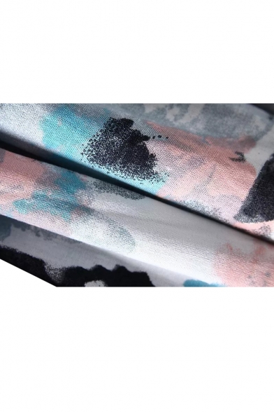 Ink Color Pattern Print Bow Waist Midi Skirt