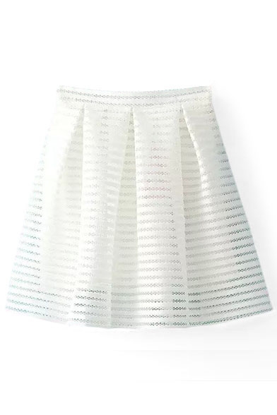 White Solid Stripe Cutout Bubble Skirt