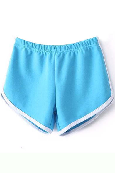 Blue White Trim Elastic Waist Fitted Shorts