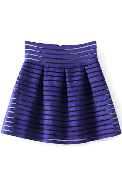 Dark Blue High Waist Sheer Stripe Bubble Skirt