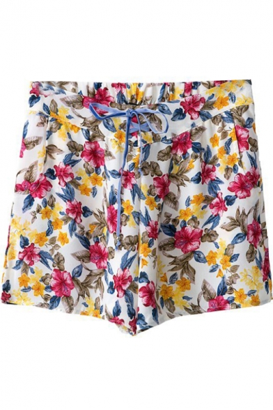 Floral Print Drawstring Waist Loose Shorts