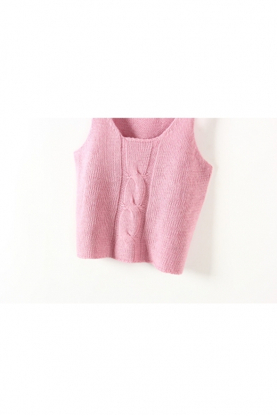 Pink Scoop Neck Sleeveless Cable Knitting Camis
