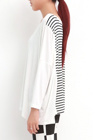 V-Neck Long Sleeve Loose Cardigan with Striped Back