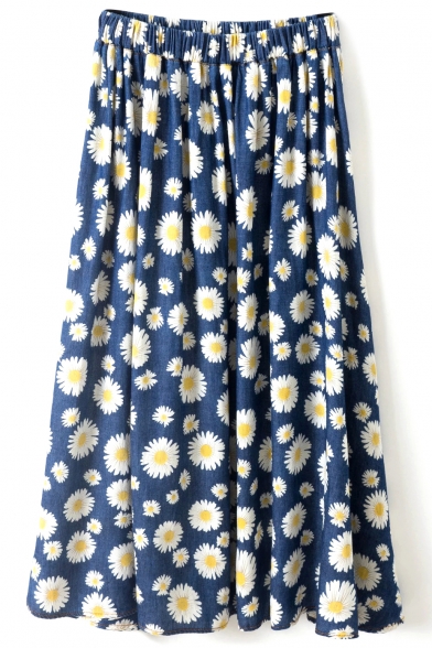 All Over Flora Pattern A-line Midi Skirt