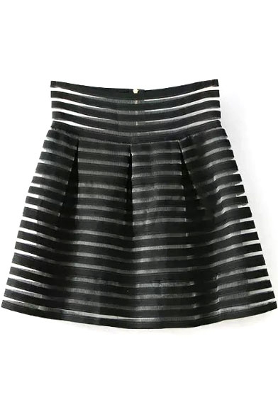Black High Waist Sheer Stripe Bubble Skirt