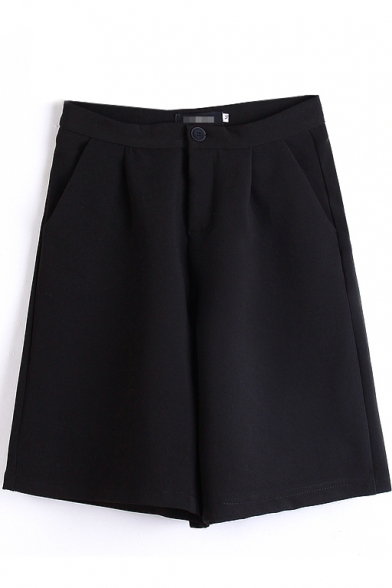 Black Loose Basic Midi Shorts