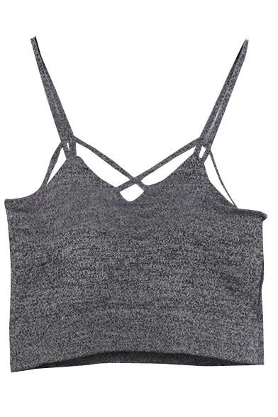 Gray Cross Back and Front Crop Cami - Beautifulhalo.com