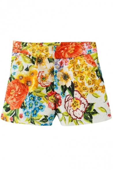 High Waist Floral Print Loose Shorts