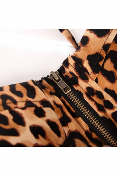 Leopard Print Zipper Front Crop Bralets