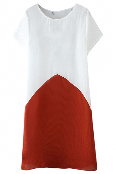 Color Block Short Sleeve Concise Dress