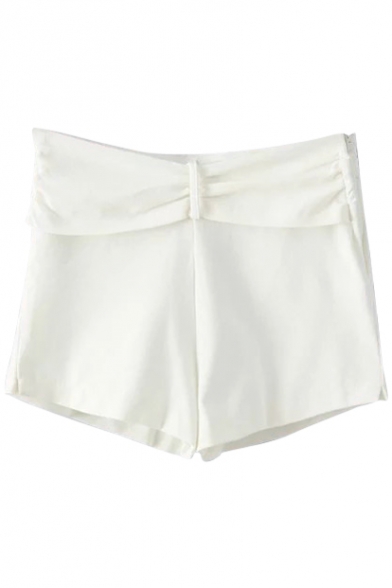 White Bow Waist Casual Shorts
