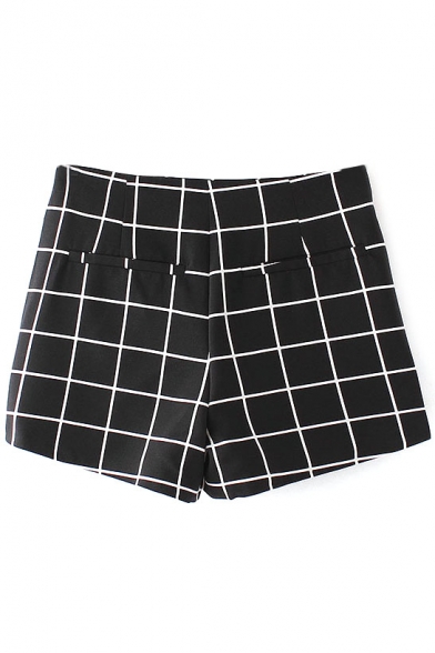 Black Classic Checker Print Double Side Pockets Shorts - Beautifulhalo.com