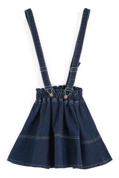 Dark Blue Elastic High Waist Mini Denim Overall Skirt