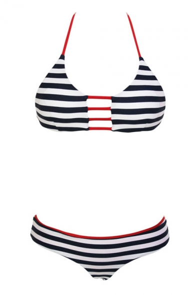 Mono Striped Halter Top Bikini Set