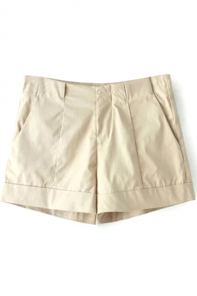 Beige Seam Detail Casual Shorts