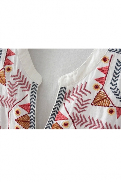Embroidered Pattern V-Neck Short Sleeve Dress