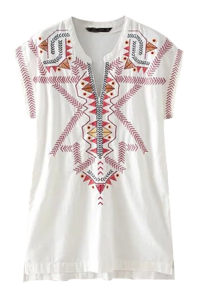 Embroidered Pattern V-Neck Short Sleeve Dress