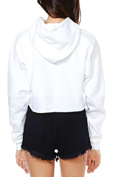 Letter FAIL Print Hooded Crop Pullover with Long Sleeve - Beautifulhalo.com