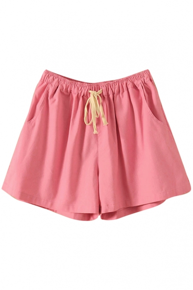 Pink Drawstring Waist Casual Loose Shorts