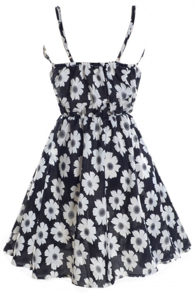 Black Floral Print Cami Short Dress - Beautifulhalo.com