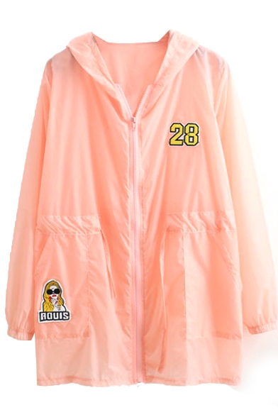 Pink Sheer Embroidered Long Sleeve Hooded Coat