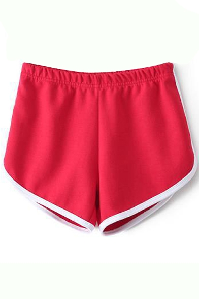 Red Elastic Waist Shorts with Color Block Trim