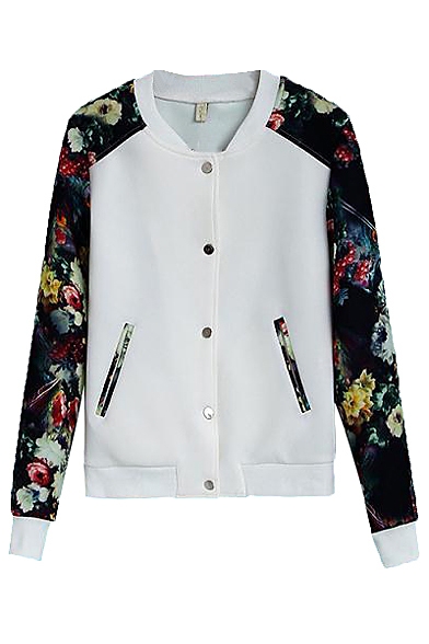 Stand Collar Floral Print Raglan Sleeve Button Fly Coat