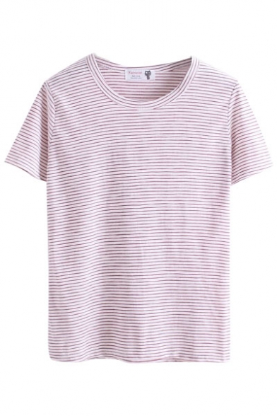 Basic Short Sleeve Stripe Slim T-Shirt