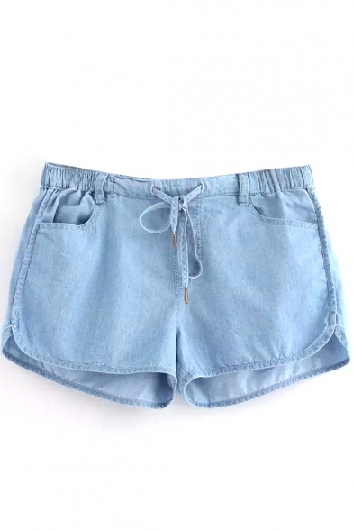 Dark Blue Thin Drawstring Loose Shorts