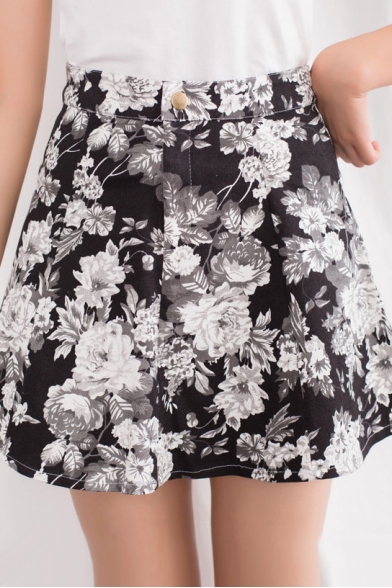 Floral Print A-Line Mini Skirt