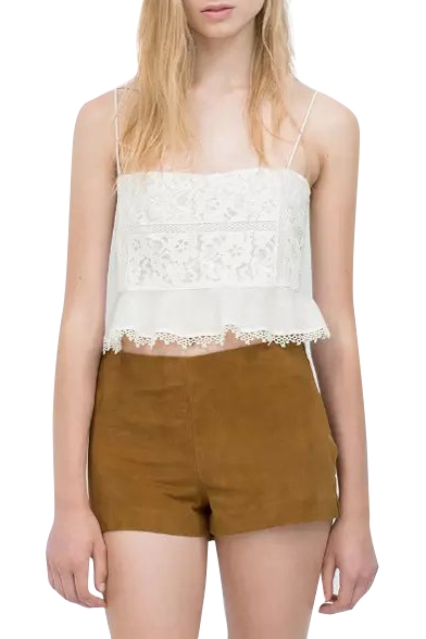 Plain Zipper Fly Skinny Suede Leather Shorts