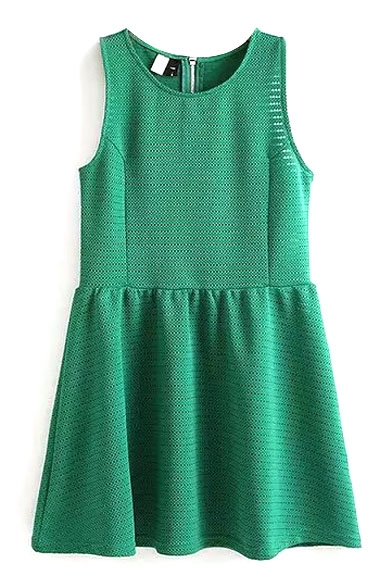 Green Sleeveless Cutout Back Zip A-line Dress