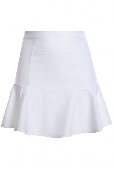 Plain High Waist Mini Peplum Skirt