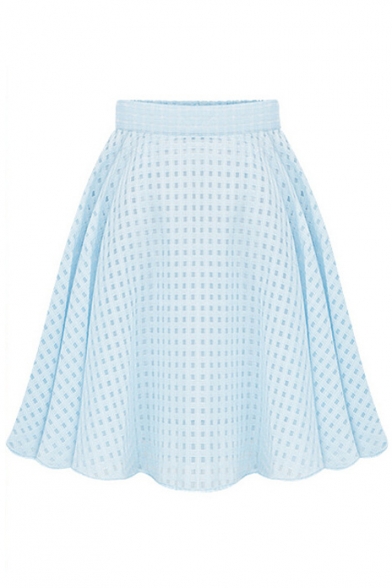 Plain Plaid High Waist A-Line Skirt